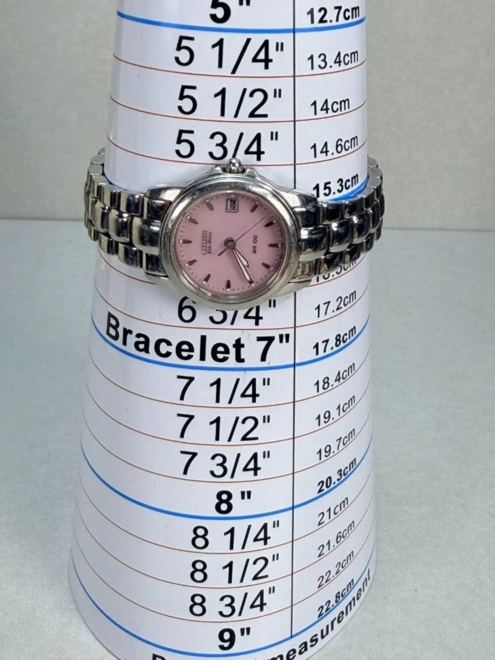 Citizen Eco-Drive Pink Dial WR100 Ladies Watch Stainless Steel Date Japan Works